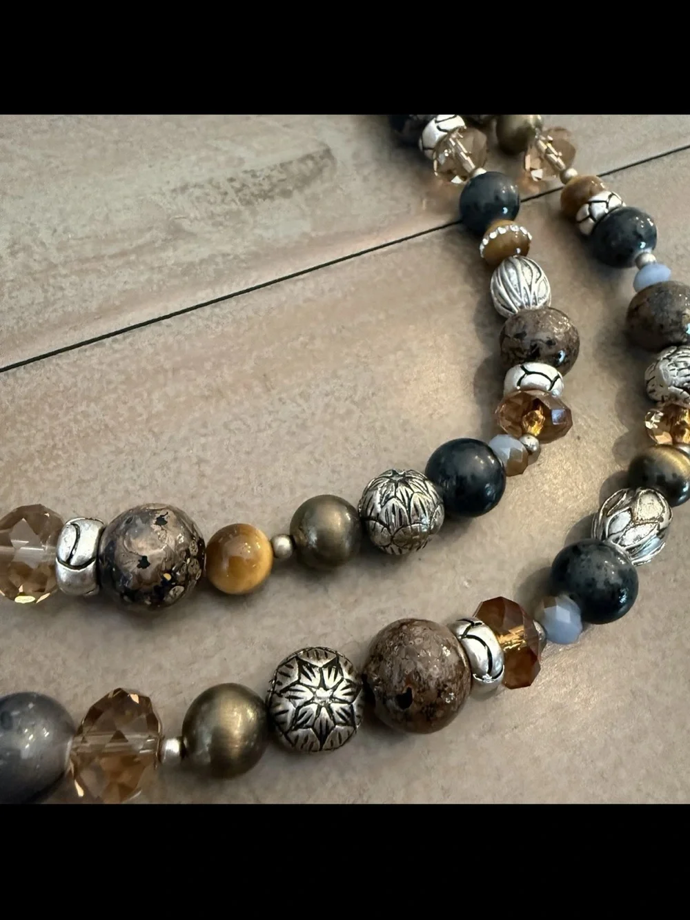 Crown Trifari Beaded Layered Fall set Colors Silver Tone Set Necklace & Bracelet